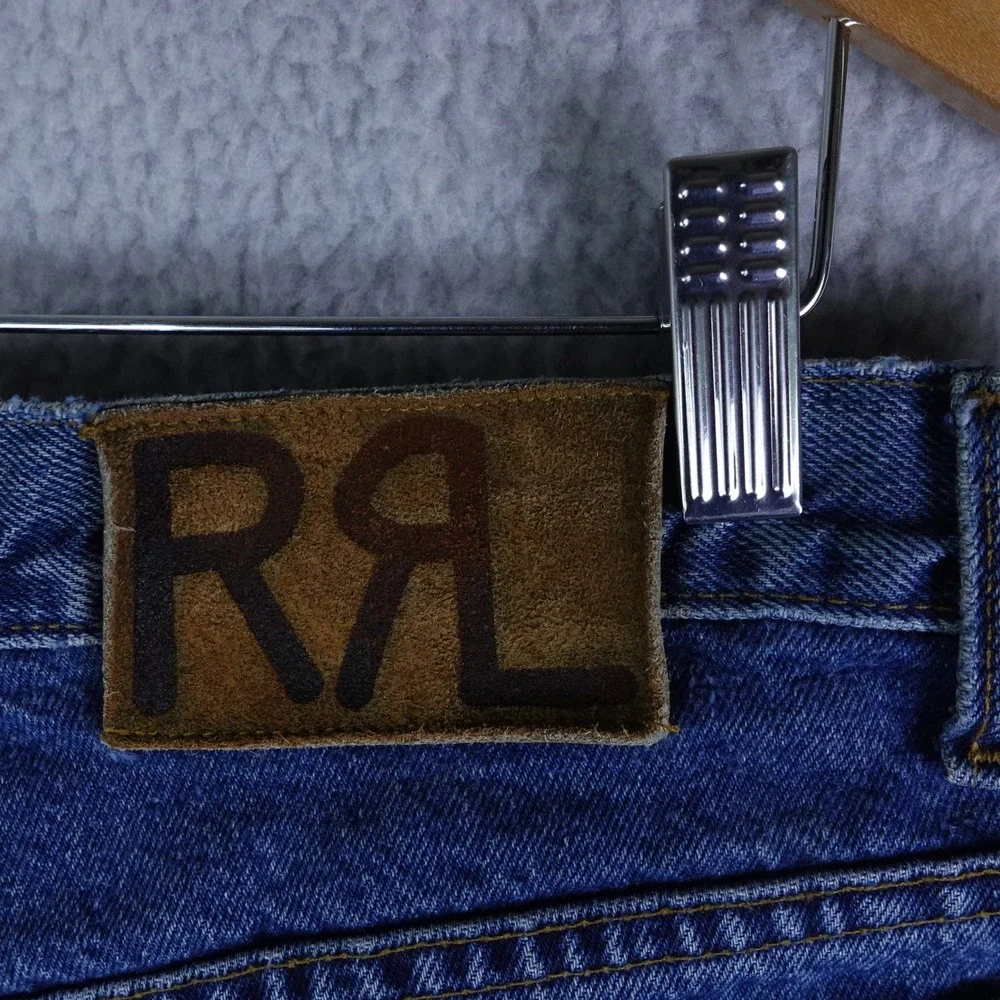 RRL Ralph Lauren Vintage Mens Blue Denim Straight Leg Button Fly Jeans 35x30 USA